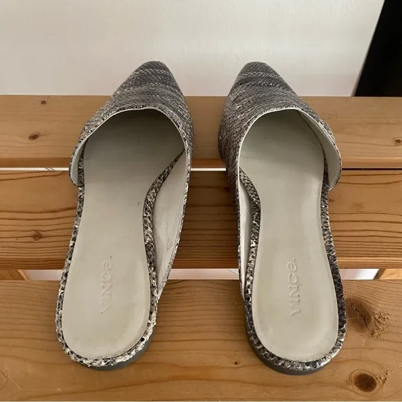 Vince Gray Snake-Embossed Leather Gena Asymmetrical Flat Mule Shoes