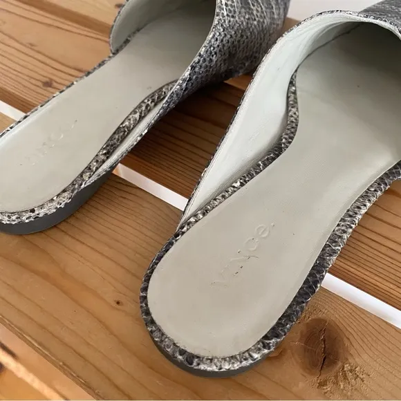 Vince Gray Snake-Embossed Leather Gena Asymmetrical Flat Mule Shoes