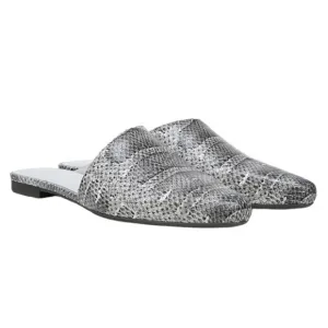 Vince Gray Snake-Embossed Leather Gena Asymmetrical Flat Mule Shoes