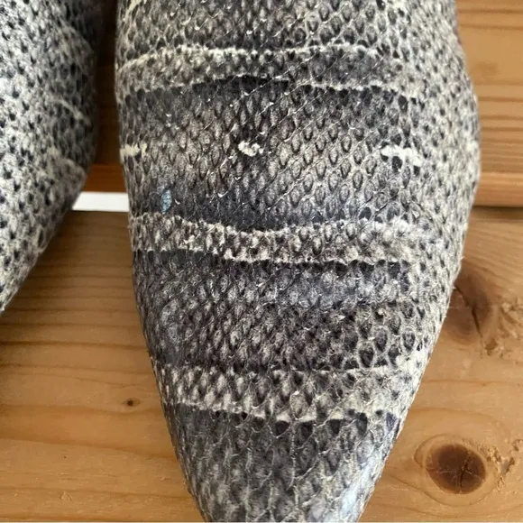 Vince Gray Snake-Embossed Leather Gena Asymmetrical Flat Mule Shoes