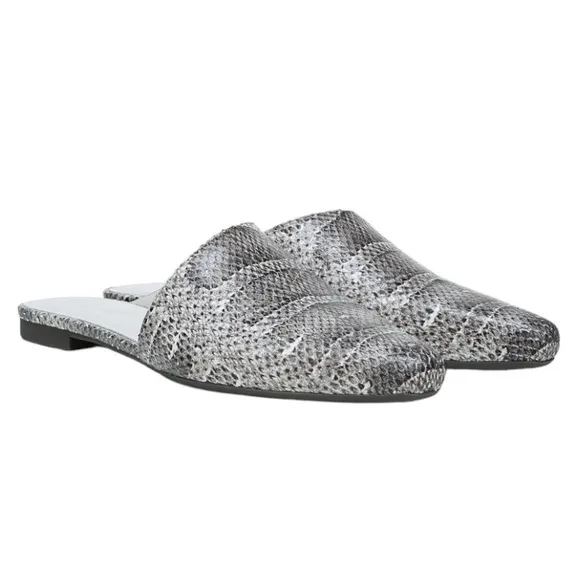 Vince Gray Snake-Embossed Leather Gena Asymmetrical Flat Mule Shoes