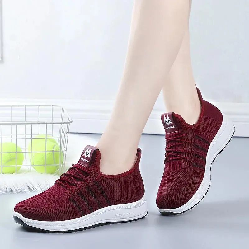 Women's Casual Sneakers Breathable Mesh Sports Shoes Mother Soft Sole Lightweight Non Slip Solid Color Shoes